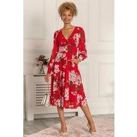 Jolie Moi Women's Renita Floral Print Mesh Dress in Red | Size: 8
