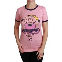 Dolce & Gabbana Women's Pig Ballerina T-Shirt Short Sleeve in Pink | Size: 36