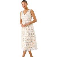 Lace Overlay V-Neck Midi Dress