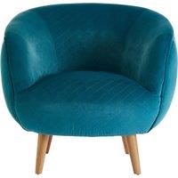 Orsina Teal Fabric Accent Chair, Diamond Stitch Upholstery & Pine Wood Legs, Contemporary Low Profile Armchair in Blue