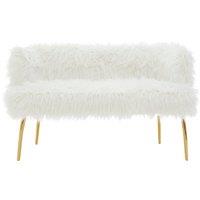 Orsina Natural Faux Fur Sofa with Gold Legs, Contemporary White Fur Effect Upholstered Couch, Luxe Accent Seating