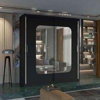 Sliding Wardrobes 4U Double Sliding Wardrobe with LED Light W150cm x H217cm x D62cm in Black