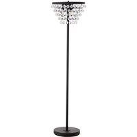 Orsina Clear Crystal Floor Lamp with Gold Metal Base, Elegant Crystal Bead Standing Lamp for Living Room in Black