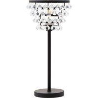 Orsina Clear Crystal Table Lamp With Black Metal Frame, Elegant Crystal Beaded Table Lamp For Living Room