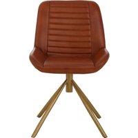 Orsina Tan Genuine Leather Chair, Pleated ChannelDetail Tan Leather Seat & Back, GoldFinish Angular Iron Legs in Brown