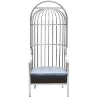 Orsina Brushed Silver Dome Cage Chair, ArtDeco Silver Metal Frame with DomeTop Cage Design, Black Tufted Seat