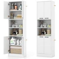 Gymax 190cm Tall Kitchen Cabinet With Doors & Shelves Freestanding Cupboard in White