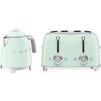 Smeg Mini Kettle & Toaster Set, 4 Slice, 2000W, Green, KLF05PGUK/TSF03PGUK in Light Green