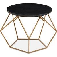 Orsina Round Black Marble Coffee Table with Gold Finish Frame, Sleek Black Marble Top on Geometric Gold Metal Base