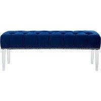 Orsina Contemporary Black Velvet Bench, Button Tufted Upholstered Bench with Clear Acrylic Legs, Hallway Seating in Blue