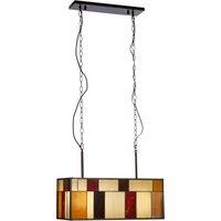 Orsina Deco Rectangle Ceiling Light, Rustic Bronze Pendant With Multicoloured Textured Glass, Glass Ceiling Light