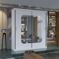 Sliding Wardrobes 4U Double Sliding Wardrobe with LED Light W120cm x H217cm x D62cm in White