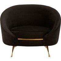 Orsina Black Velvet Armchair With Gold Finish Stainless Steel Legs, Luxe Curved Barrel Design Accent Chair