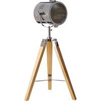 Orsina Modern Tripod Table Lamp With Swivel Chrome Shade, Adjustable Spotlight Table Lamp With Wooden Base in Natural