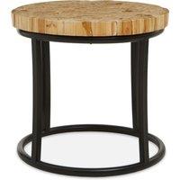 Orsina Round Teak Table with Black Iron Frame, Rustic TeakInlaid Top & Minimalist Iron Base in Natural