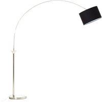 Orsina Nickel Finish Floor Lamp, Arched Metal Frame with Black Shade, Modern Tall Standing Lamp for Living Room