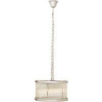 Orsina 5 Bulb Drum Pendant Light, Chrome Frame with Fluted Glass Panels, Chic Art Deco Ceiling Light Fixture in Silver