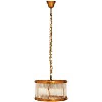 Orsina 5 Bulb Drum Pendant Light, Chrome Frame with Fluted Glass Panels, Chic Art Deco Ceiling Light Fixture in Brown