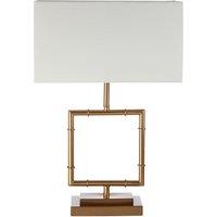 Orsina Gold Finish Modern Table Lamp With White Linen Shade, Contemporary Square Body Table Light For Living Room