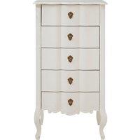 Orsina Antique Style 5 Drawer White Chest, Weathered White Bedroom Storage Cabinet, Carved Bayur Wood Chest