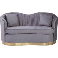 Orsina Two‑Seat Pleated Grey Velvet Sofa, Luxurious Grey Velvet 2‑Seater with Pleated Back & Gold‑Finish Base