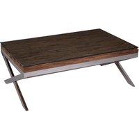 Orsina Natural Wood Coffee Table With Cross Base Design, Rectangular Wooden Table For Livingroom, Solid Mango Wood