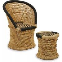 Orsina Comfortable Natural & Grey Chair & Stool, Handwoven Rattan Design Armchair, Bamboo Chair in Black