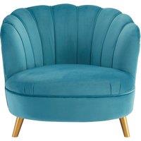 Orsina Velvet Scalloped Armchair, Supportive Armrest Lounge Chair, Easy to Clean Velvet Accent Chair in Blue