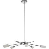 Orsina 5 Frosted Glass Shade Pendant Lamp, Silver Finish Iron Frame Light, Contemporary Luxe Ceiling Fixture