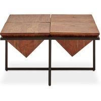 Orsina Acacia Pyramid Coffee Table, Solid Acacia Wood Square Coffee Table With Black Iron Frame, Centre Table in Brown