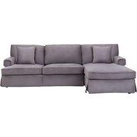 Orsina ThreeSeat Black Velvet Chaise Sofa, Black Velvet Upholstery with Wooden Base, Padded KeyStyle Arms in Grey