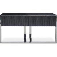 Orsina Grey Hi‑Gloss Finish Console Table, Sleek Glossy Grey Top with Polished Stainless Steel Frame