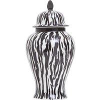 Orsina Large Marble Effect Ceramic Jar, Urn Shaped Decorative Jar With Lid & Silver Trim, White Marble Vase in Black