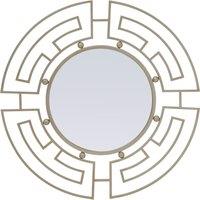 Orsina Silver Round Wall Mirror with Geometric Metal Frame, Fusion Style Statement Mirror for Living Room or Hallway