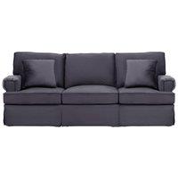 Orsina Three‑Seat Black Velvet Sofa, Black Velvet Upholstery with Key‑Style Padded Arms, Wooden Base 3‑Seater Sofa