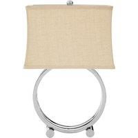 Orsina Circlet Table Lamp With Polished Silver Metal Base, Round Triple Circle Design, Fabric Drum Shade in Natural