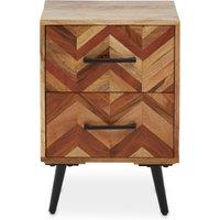 Orsina 2 Drawer Bedside Table In Mango Wood, Modern Nightstand With Black Iron Legs, Wooden Bedside Cabinet