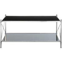 Orsina Coffee Table With 2 Black Mirrored Glass Shelves, Nickel Stainless Steel Table, Functional 2-Tier Table