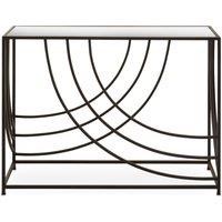 Orsina Mirrored Glass Top Console Table, Sleek Black Industrial Iron Frame with Curved Side Detailing in Clear