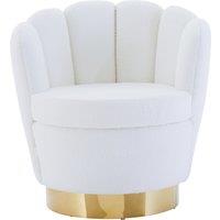 Orsina White Velvet Upholstered Round Chair, Accent Chair for Living Room, Accent Lounge Chair with Golden Base