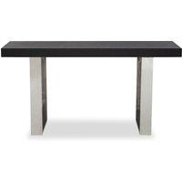Orsina Grey Elm Wood Console Table, Elm Wood Plank Top on Polished Stainless Steel Sledge Legs, Monochrome in Black