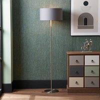 Ruma Tall Living Room Floor Lamp Brushed Silver Grey Drum Lampshade