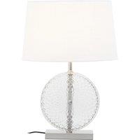Orsina Glass & Brushed Chrome Table Lamp, Round Cut Glass & Chrome Base, White Linen Shade Lighting