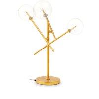 Orsina Luxe Brass Finish Table Lamp, Three Bulb Table Light With Glass Spherical Shades, Metal & Glass Table Lamp in Gold