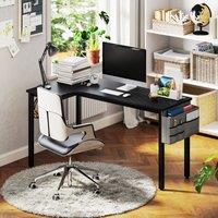 HOMCOM L-Shaped Corner Desk Computer with Fabric Bag & Hooks, Black