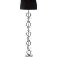 Orsina Floor Lamp with Multi Ring Base, High Gloss Nickel Chain Design, Black Fabric Shade Standing Lamp