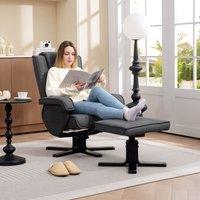 HOMCOM Swivel Recliner Chair with Footstool, Linen Upholstered in Charcoal | Size: Armchair
