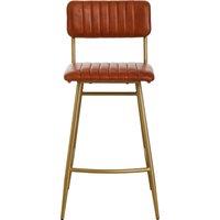 Orsina Tan Leather Bar Chair With Gold Finish Frame, Contemporary Bar Stool With Padded Seat & Channel Tufting in Brown
