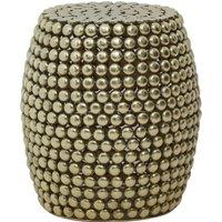 Orsina Gold Finish Beaded Barrel Stool, Handmade Iron Accent Stool With Interconnected Bead Design