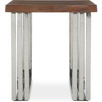 Orsina Natural & Silver Small Console Table, Solid Wood Top With Stainless Steel Loop Base, Modern Console Table